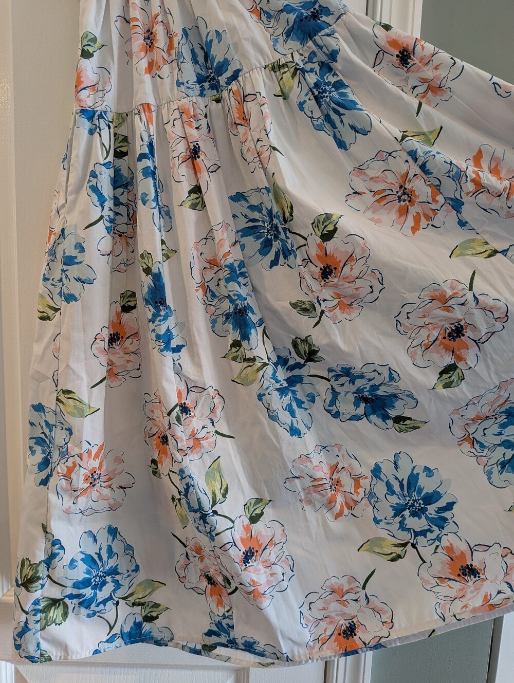 Abercrombie & Fitch Ruffle Strap Smocked Midi Dress Floral Poplin White Size XS - Picture 12 of 15